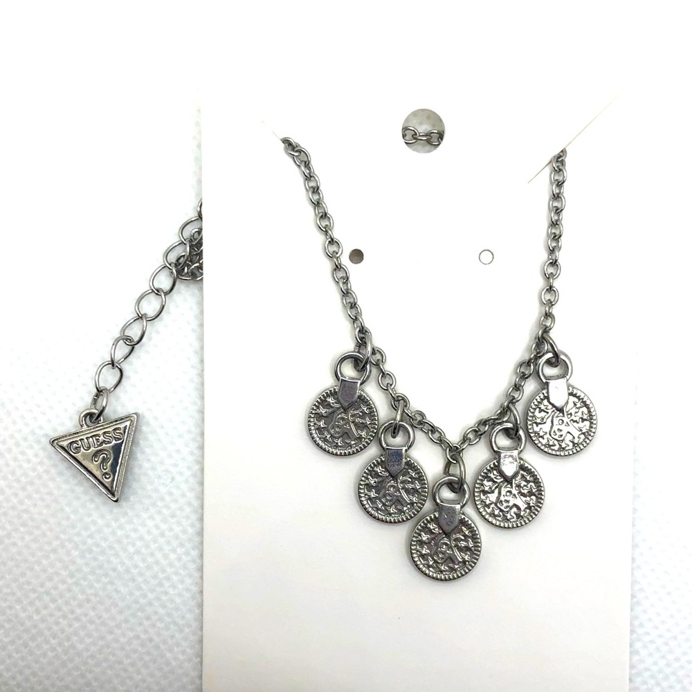 GUESS Necklace Choker Silver Tone with Coins/Medallions